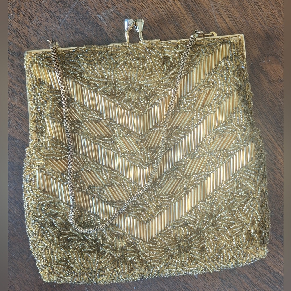 Vintage Elegant Gold Beaded Evening Bag - Picture 2 of 4